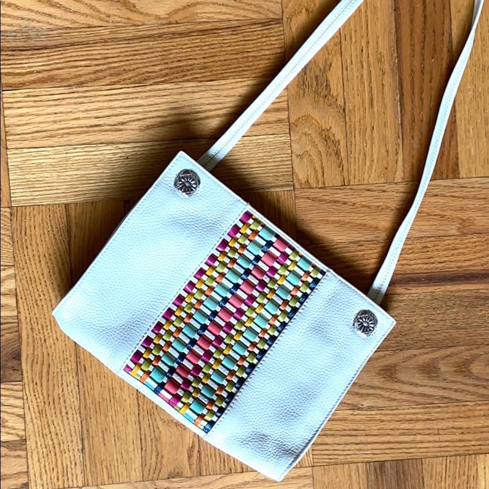 White Pebble Leather Shoulder Purse Multi Color